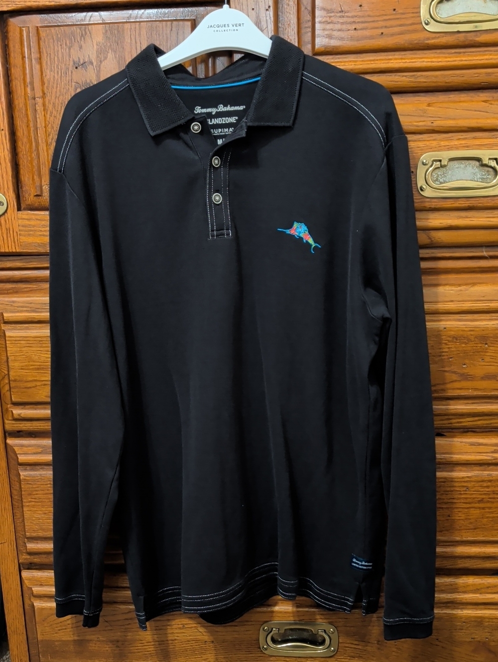 Men's Tommy Bahama 100% Cotton Black Long-Sleeve Polo